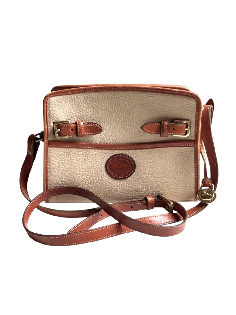 Vintage Dooney & Bourke All-Weather Leather Buckle Zip Top 1990s Crossbody Bag